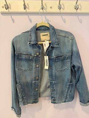 L'AGENCE Light Blue Denim Jean Jacket with Frayed Hem